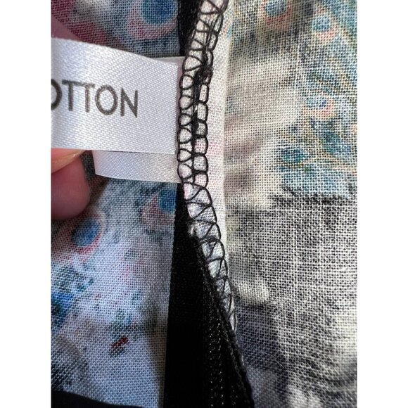 52 Greek Street Dress Women's 12 Black Faux Wrap Floral 100% Cotton Belted Midi - Picture 9 of 10